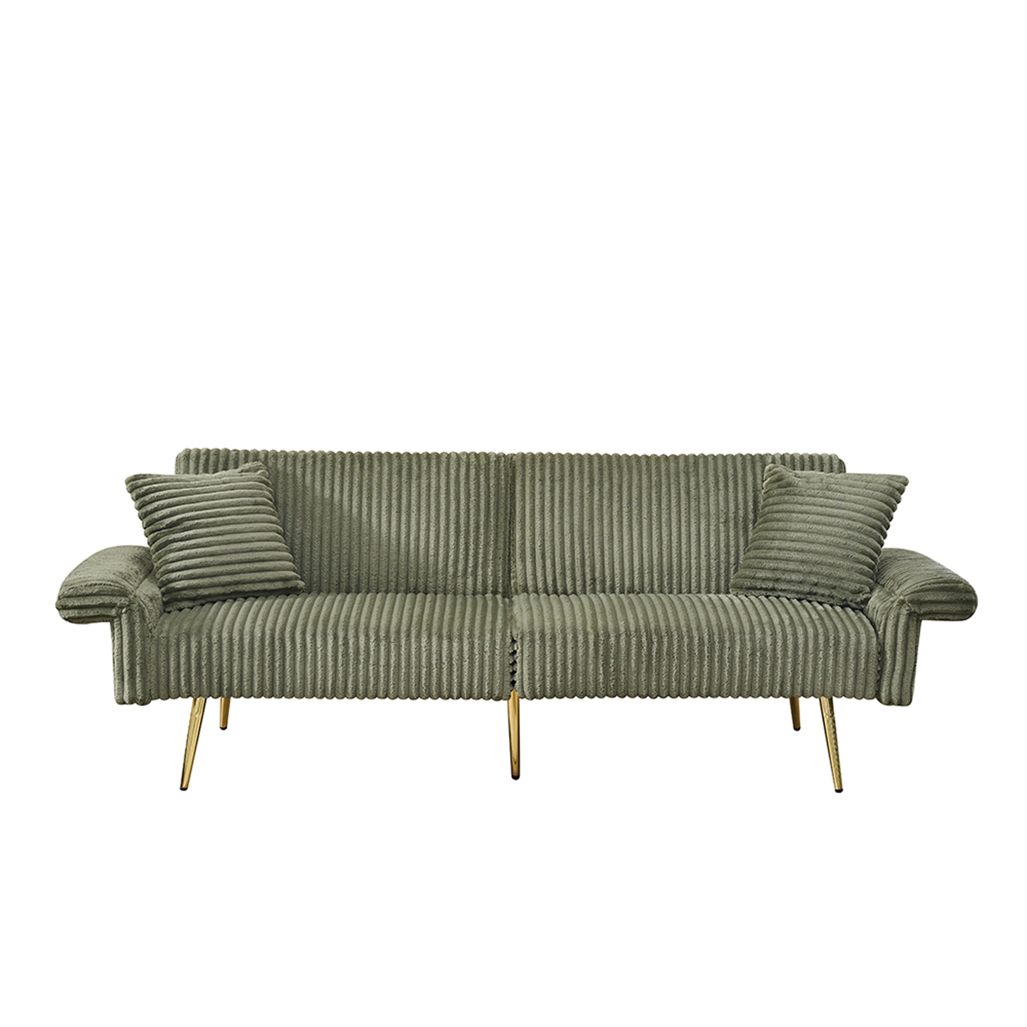 Corduroy Sofa Bed Contemporary Green Velvet Foldable Double With Armrests 79 Inch Limited
