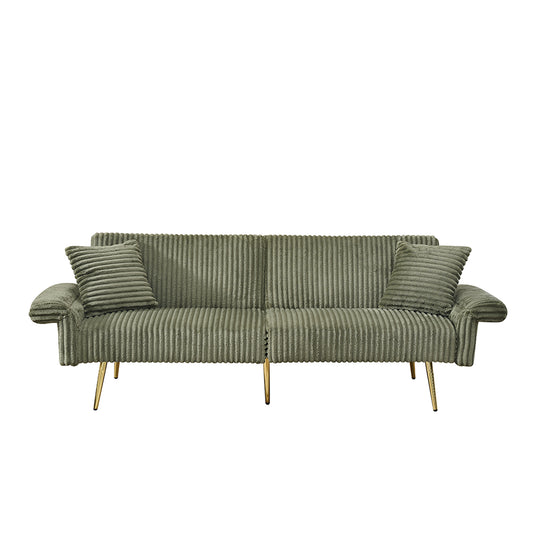 Corduroy Sofa Bed Contemporary Green Velvet Foldable Double With Armrests 79 Inch Limited