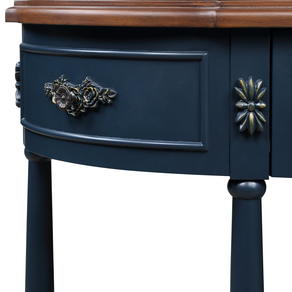 Solid wood half moon console table from Anthony & Home Studio Collection, showcasing smooth finish and minimalist design.