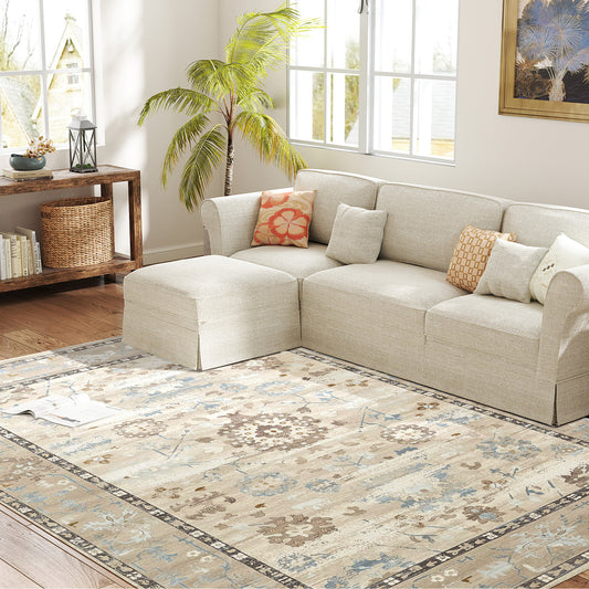 8x10 Boho Indoor Area Rug Machine Washable Blue Living Room