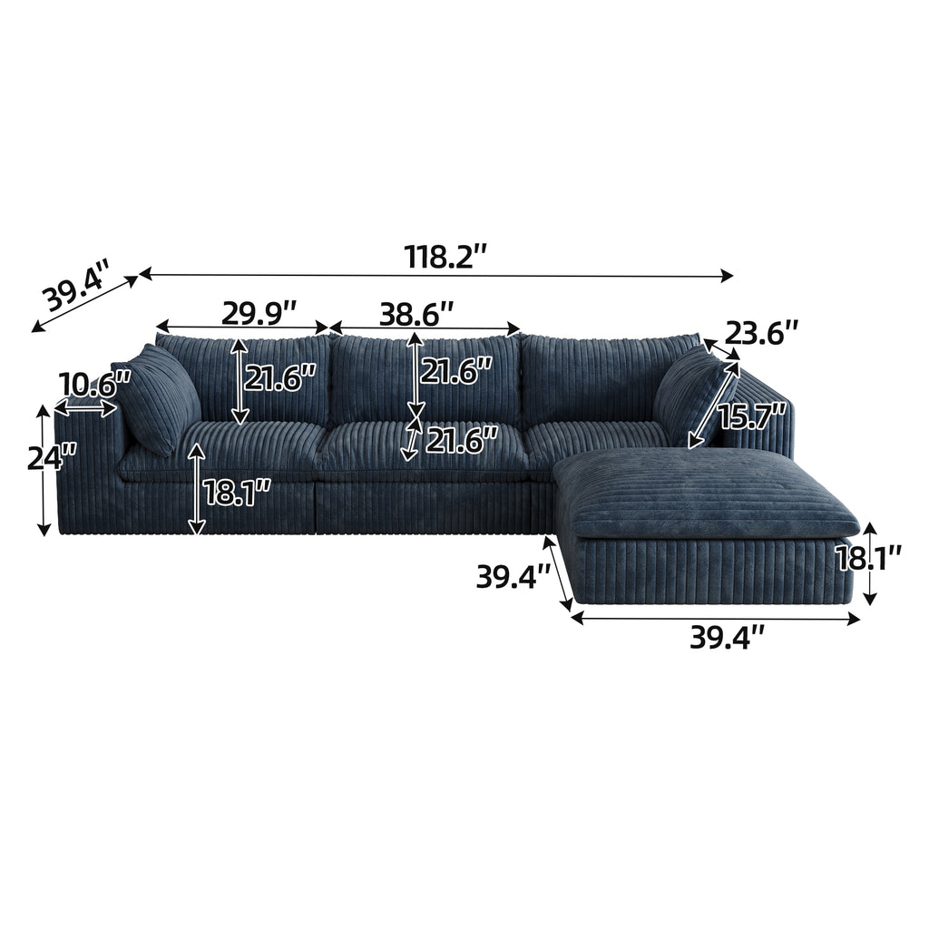Blue Anthony & Home Corduroy Cloud Sofa with deep seat and removable cushions from the Atelier Collection.