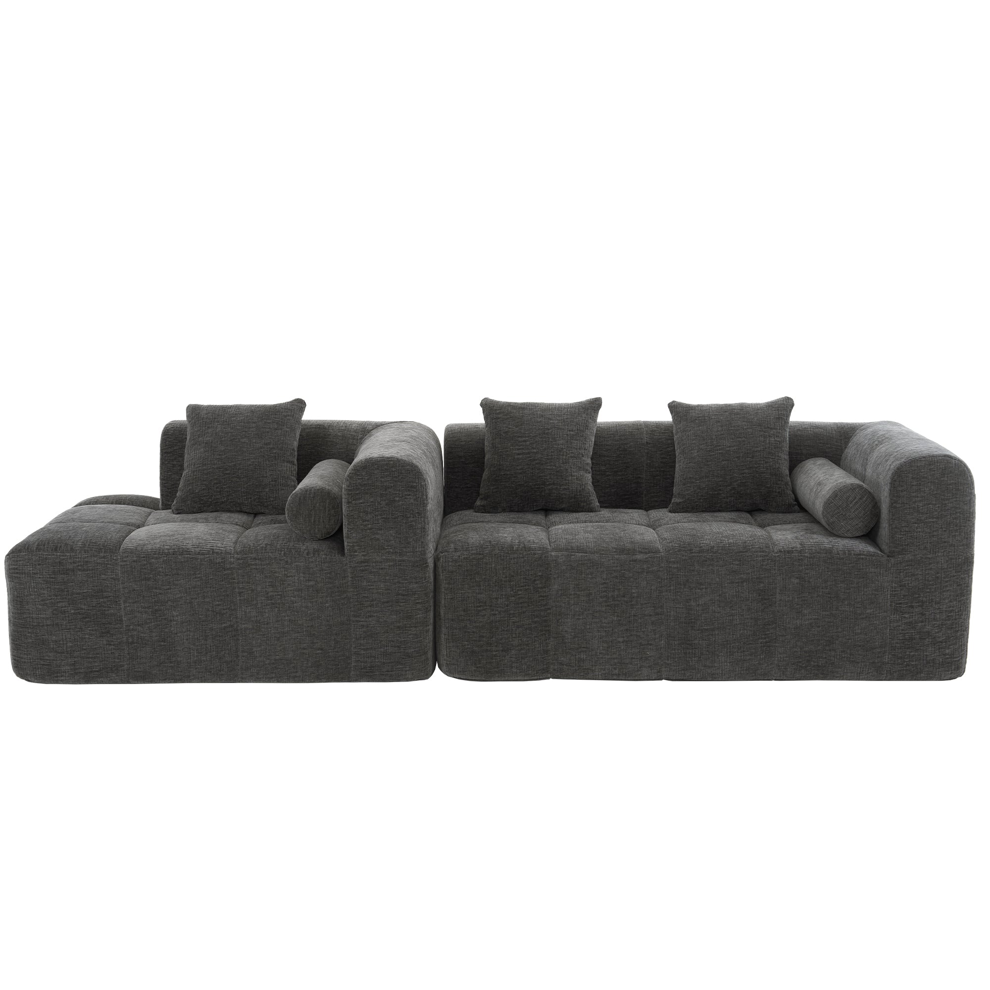 Anthony & Home American Design Collection Signature Chenille Modular Sectional Sofa with deep seating, in a neutral fabric, shown in a living room.
