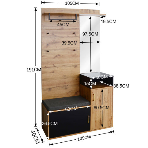 Wardrobe Set With Coat Hooks Mirror Shoe Cabinet Bench