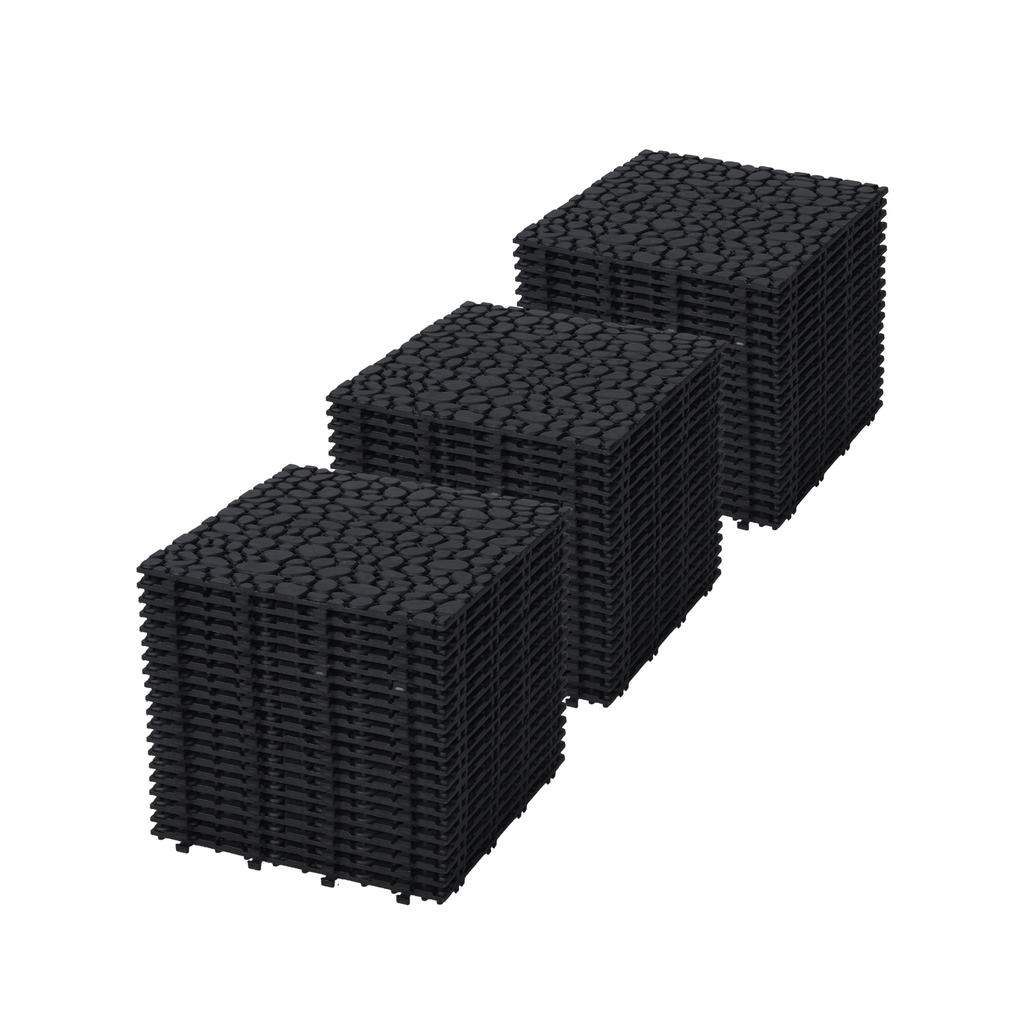Black Anthony & Home interlocking deck tiles made of all-weather anti-slip polymer, 12x12 inch for indoor and outdoor use