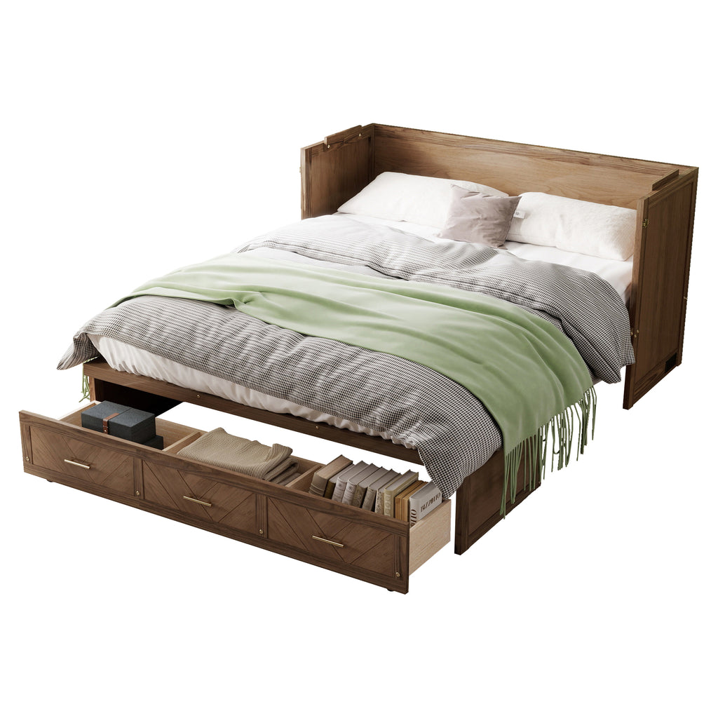 Anthony & Home Murphy Bed Studio in light walnut finish, showcasing the compact foldable bed with wooden frame and modern design.
