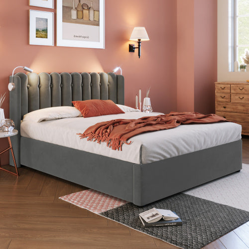 Linen Storage Bed Frame With Mattress 160x200cm Grey