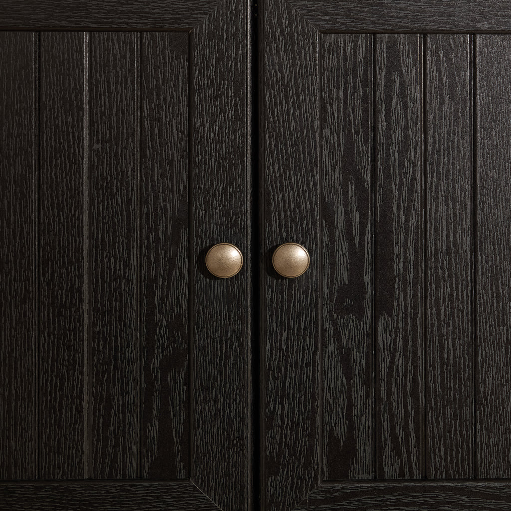 Corner pantry cabinet in matte black finish from Anthony & Home's Studio Collection, showing sleek, modern kitchen storage design.