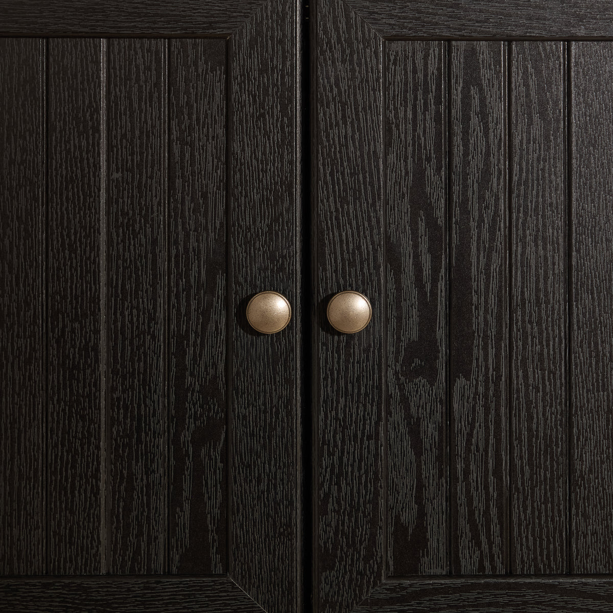 Corner pantry cabinet in matte black finish from Anthony & Home's Studio Collection, showing sleek, modern kitchen storage design.