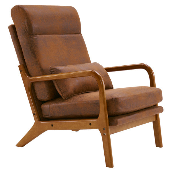 High Back Indoor Lounge Chair With Solid Wood Armrests