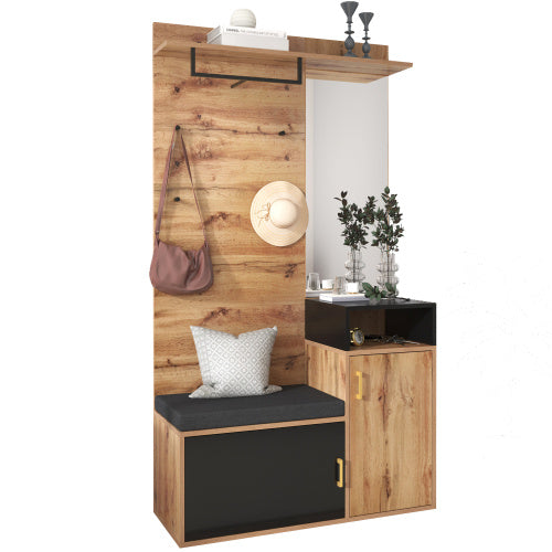 Wardrobe Set With Coat Hooks Mirror Shoe Cabinet Bench