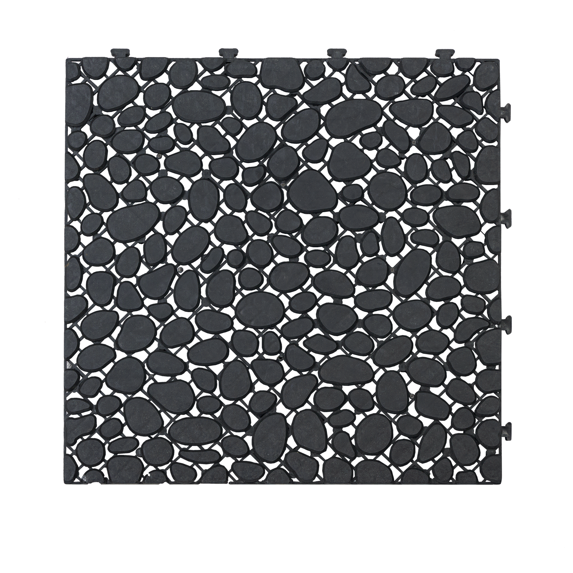 Black Anthony & Home interlocking deck tiles, 12x12 inch all-weather anti-slip polymer for indoor and outdoor use.