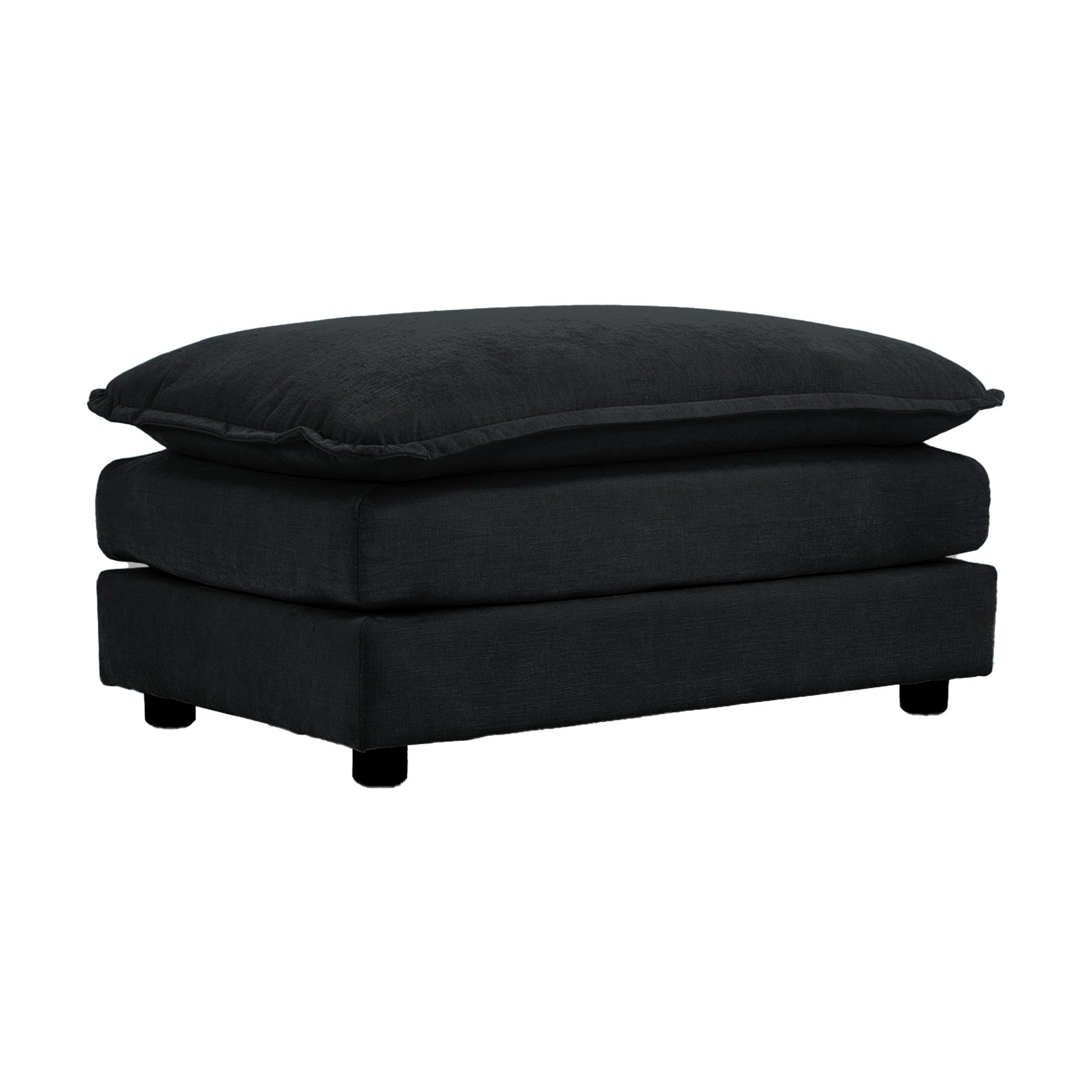 Anthony & Home limited edition black chenille oversized L-shaped sectional with reversible ottoman, showcasing plush modular sofa setup