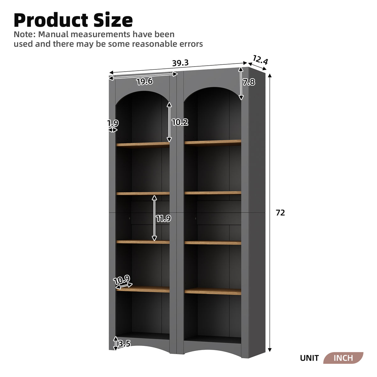 Anthony & Home Atelier two-tone farmhouse 5-tier bookcase set with wooden shelves and black metal frame, rustic and stylish design