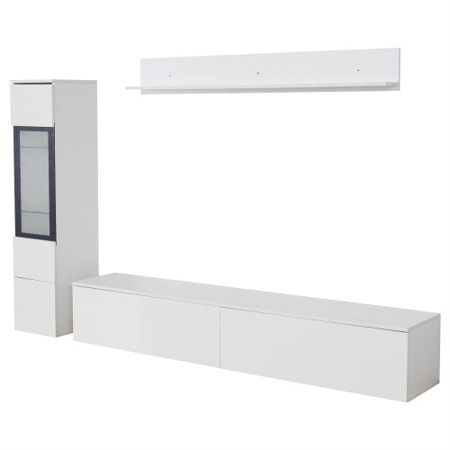 White TV Wall Unit Set Of 3 With LED TV Stand High Gloss