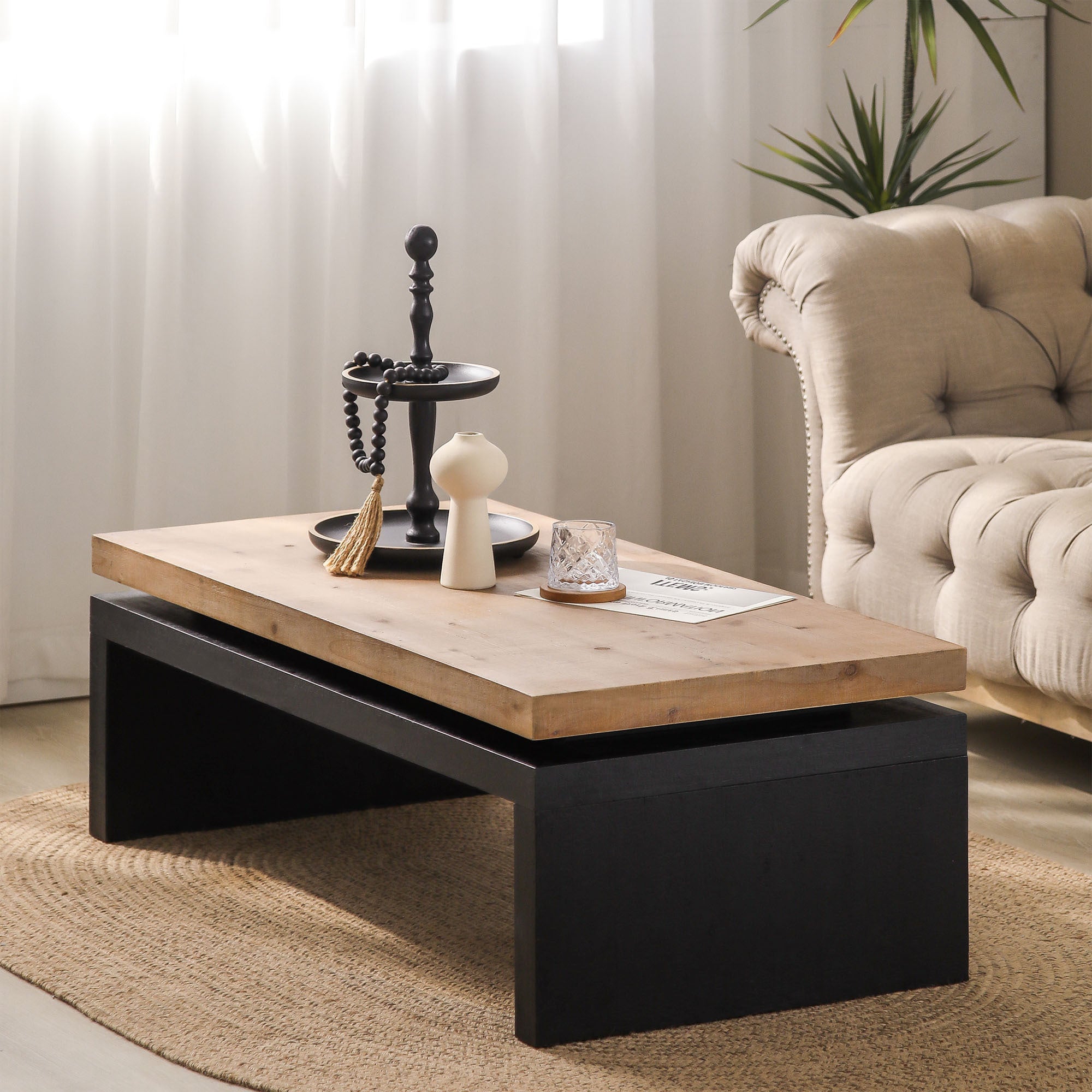 Two-tone wood floating top coffee table by Anthony & Home, showcasing a modern design with sleek, minimalist style.