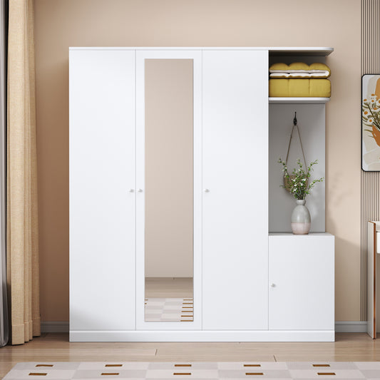 White Particle Board Wardrobe With Full Length Mirror Four Doors Shelves And Drawers Elegant Collection