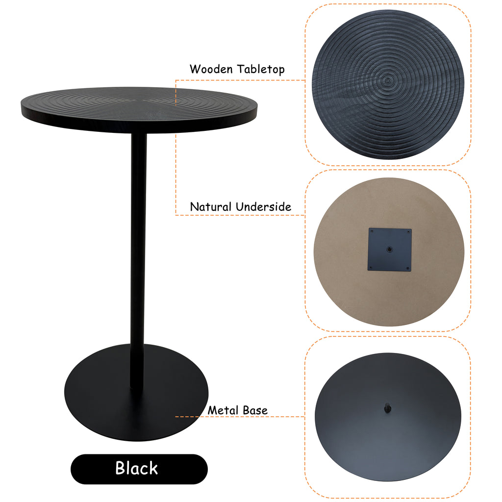 Set of 2 walnut round side tables with black metal pedestal bases and concentric design by Anthony & Home.