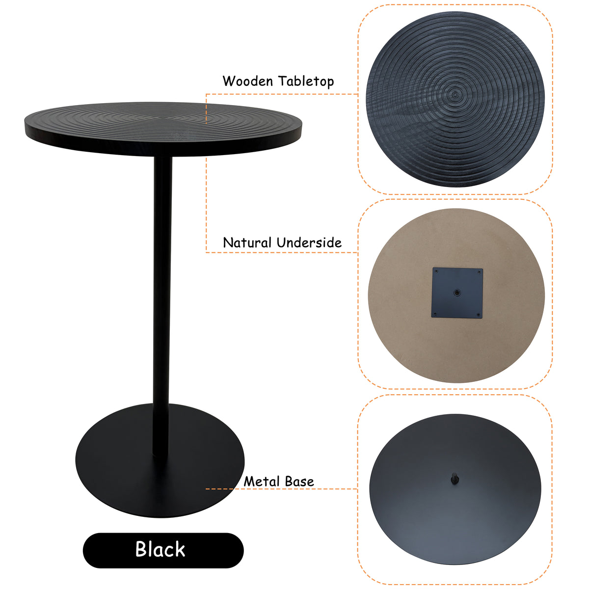 Set of 2 walnut round side tables with black metal pedestal bases and concentric design by Anthony & Home.