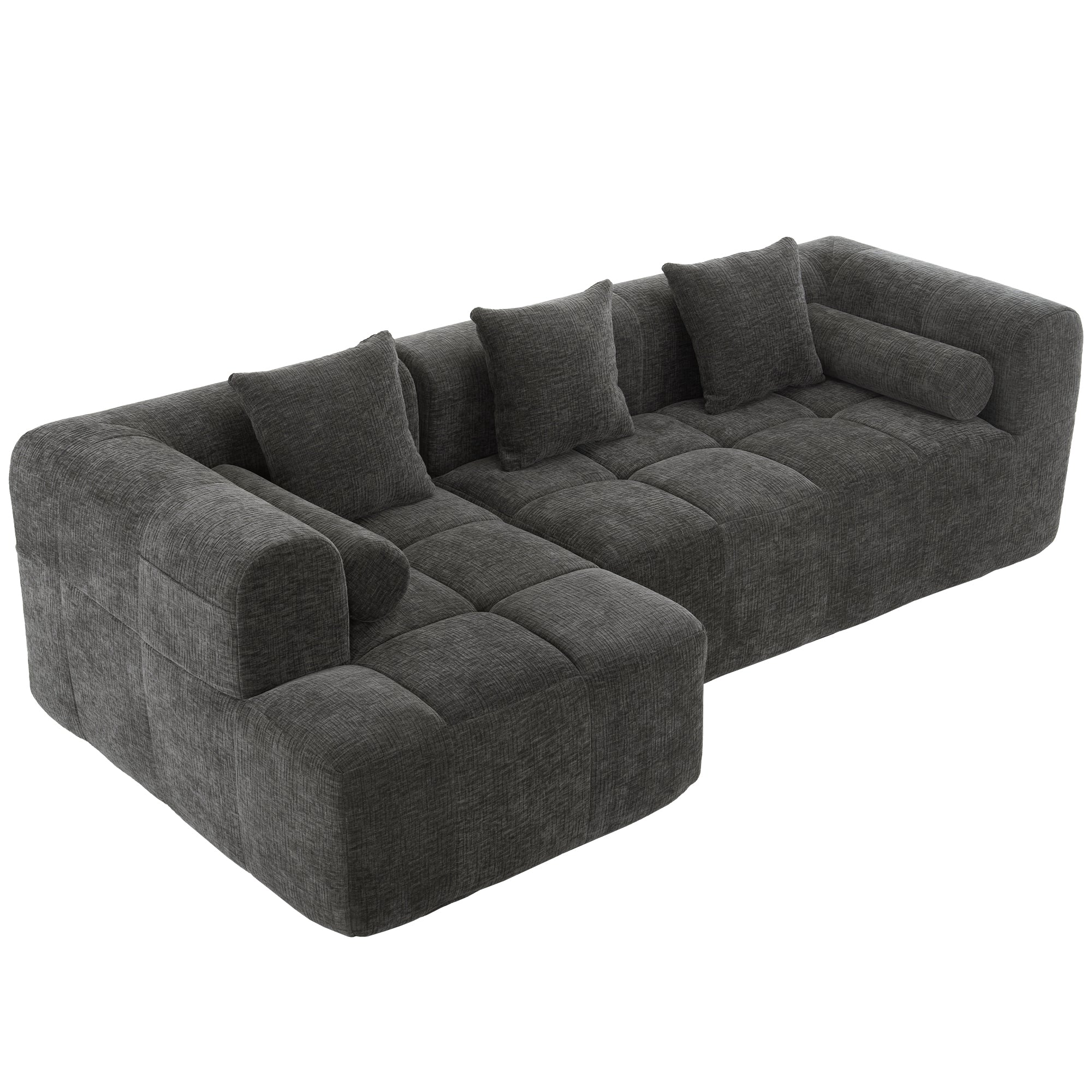Grey Chenille Modular Sectional Sofa American Design Collection With Deep Seating And Side Pockets
