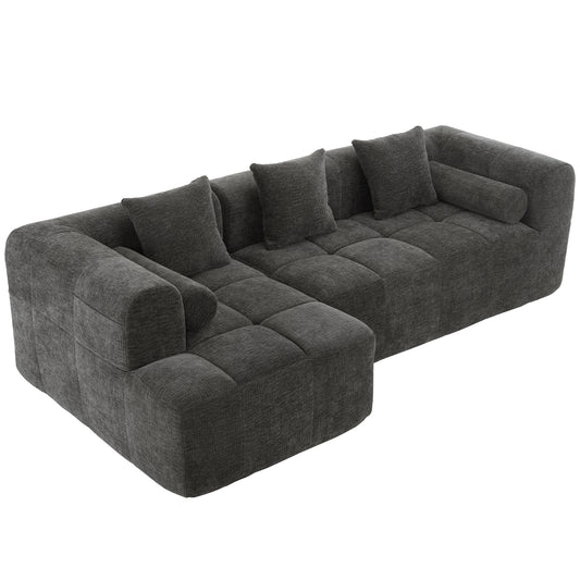 Grey Chenille Modular Sectional Sofa American Design Collection With Deep Seating And Side Pockets