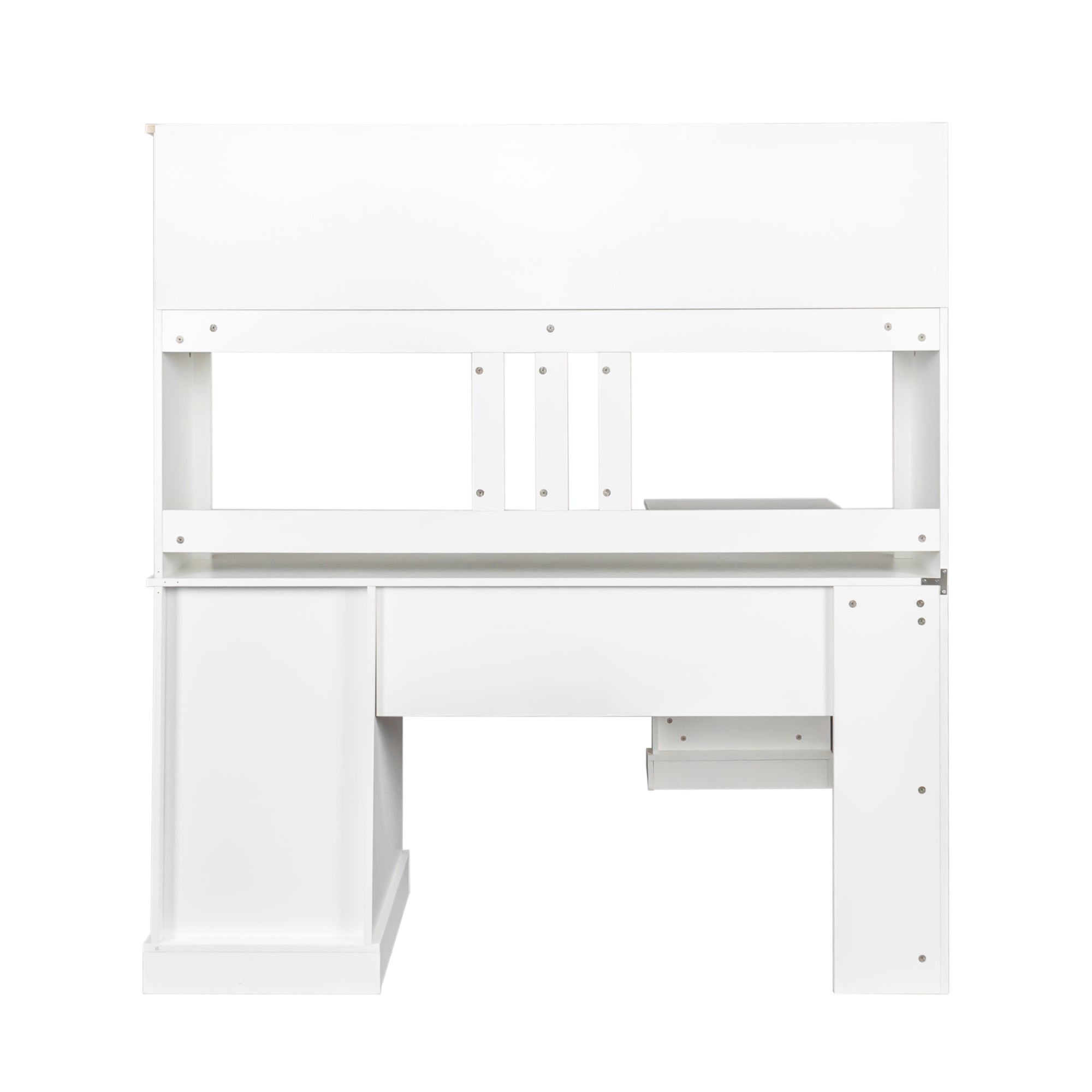 Antiqued white desk with hutch from Anthony & Home, featuring a classic wooden design and storage shelves.