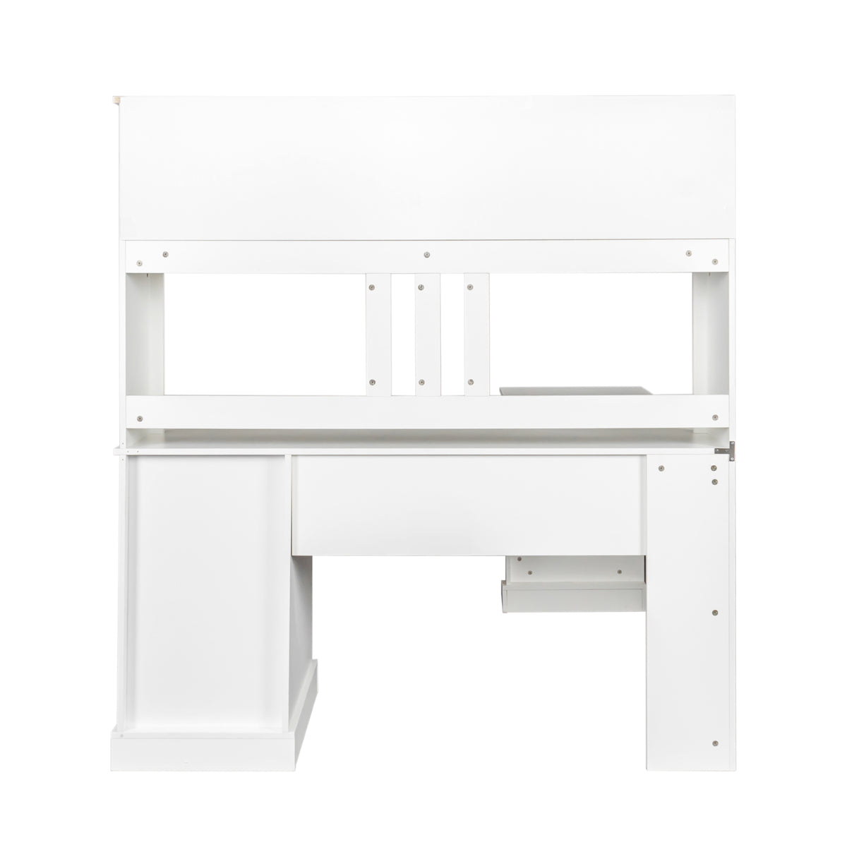 Antiqued white desk with hutch from Anthony & Home, featuring a classic wooden design and storage shelves.