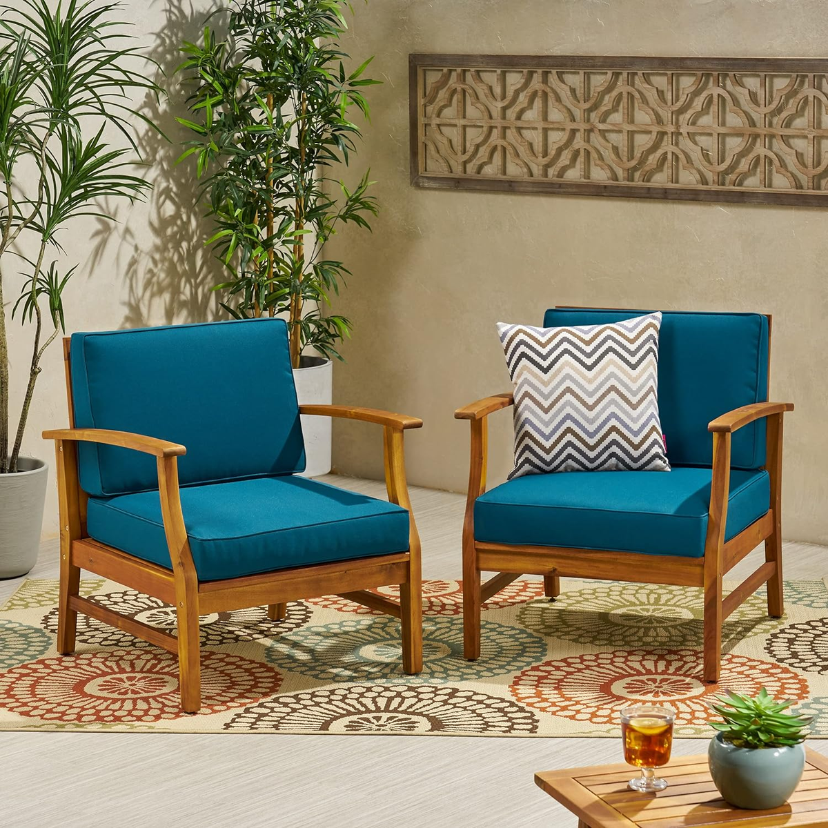 Set of two Anthony & Home Perla Club Chairs in luxurious velvet blue with modern design.