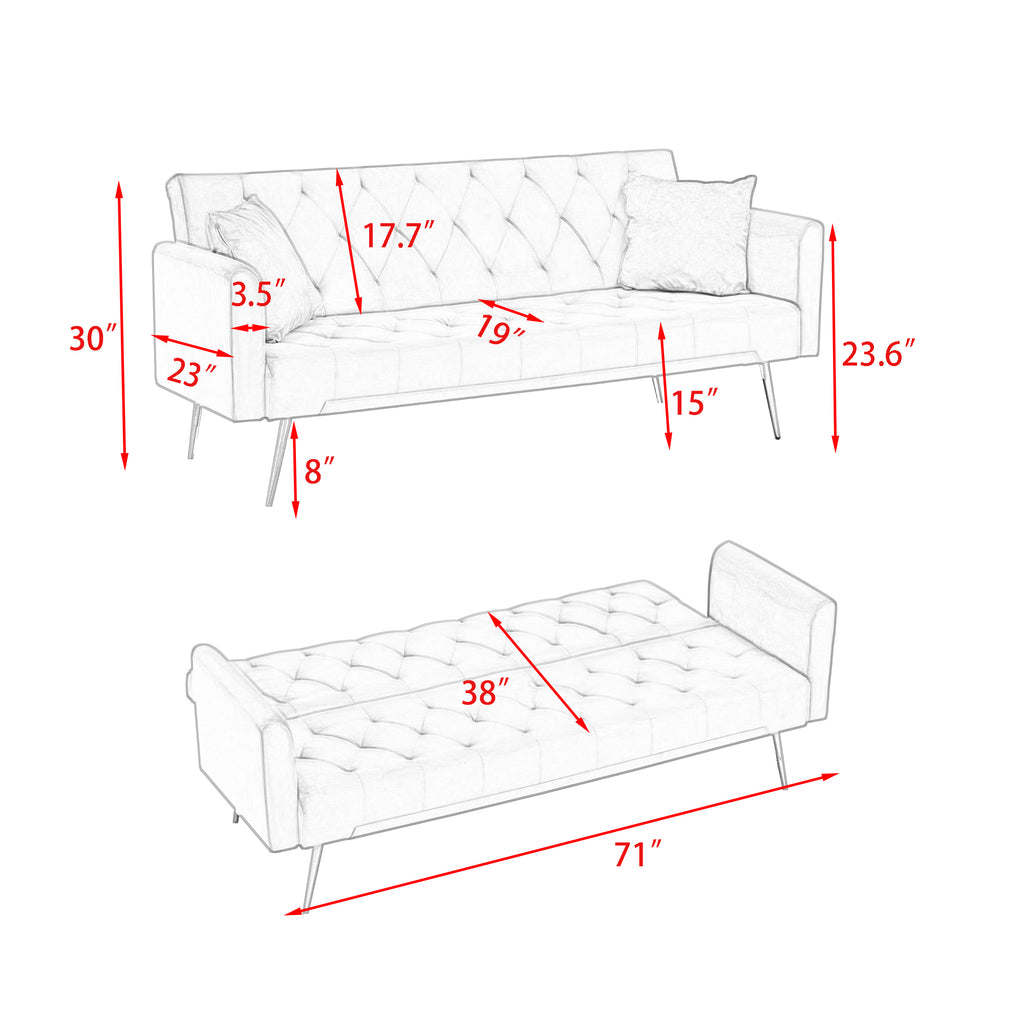 Green velvet convertible love seat by Anthony & Home with plush cushions and sleek modern design.