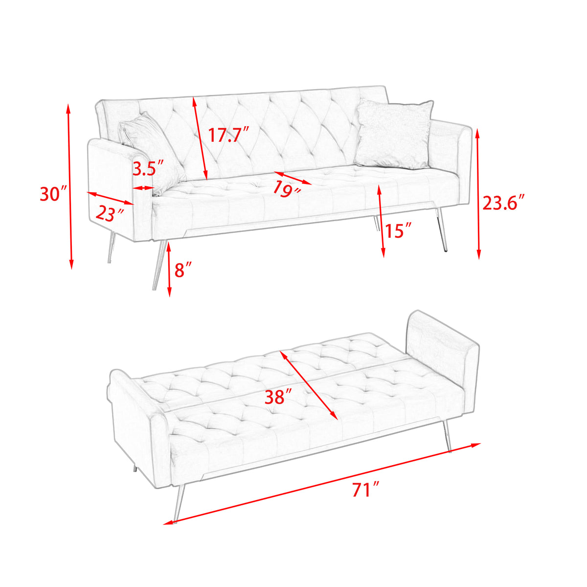 Green velvet convertible love seat by Anthony & Home with plush cushions and sleek modern design.