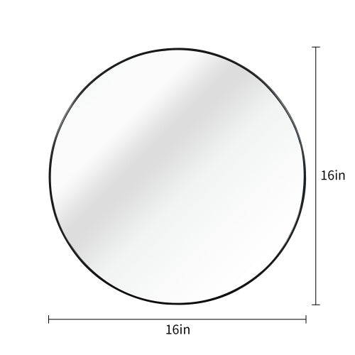 Black 16 Inch Metal Round Bathroom Mirror Wall Decor
