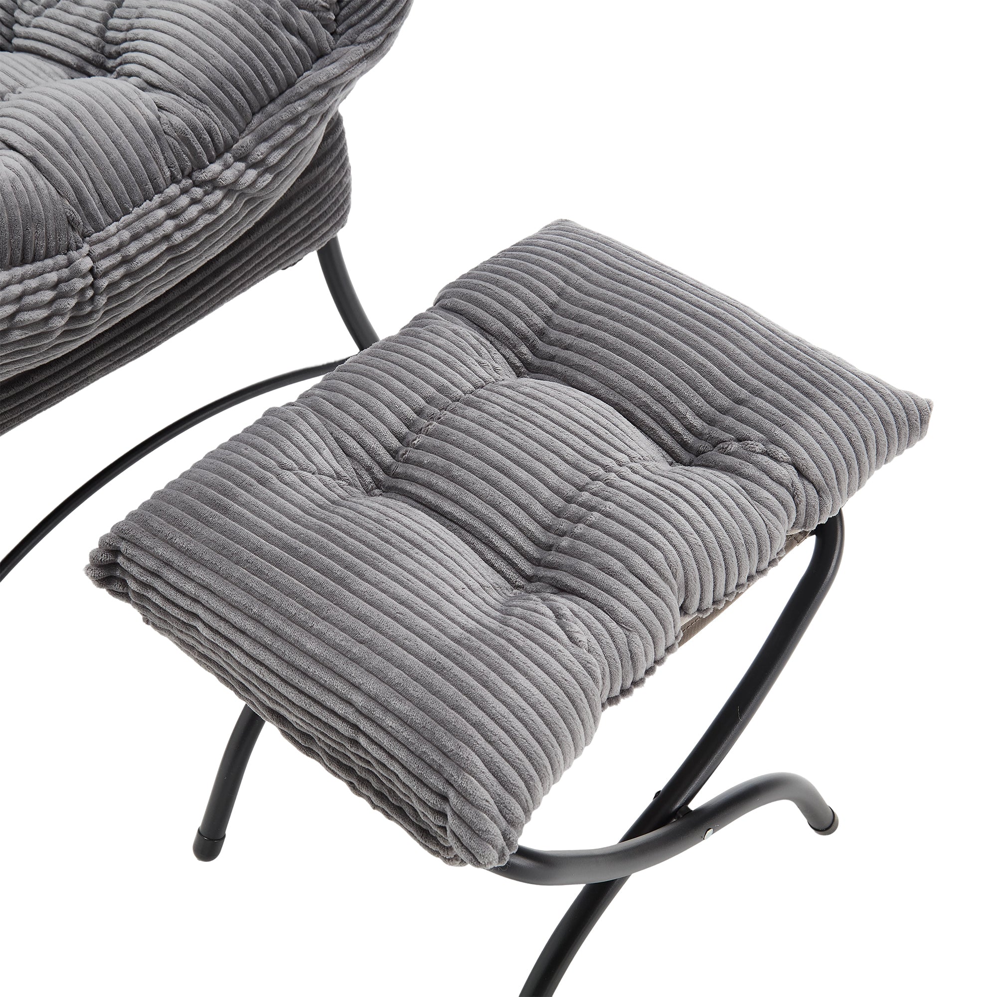 Grey upholstered lounge chair with matching ottoman and armrests from Anthony & Home, modern and comfortable seating for living space.