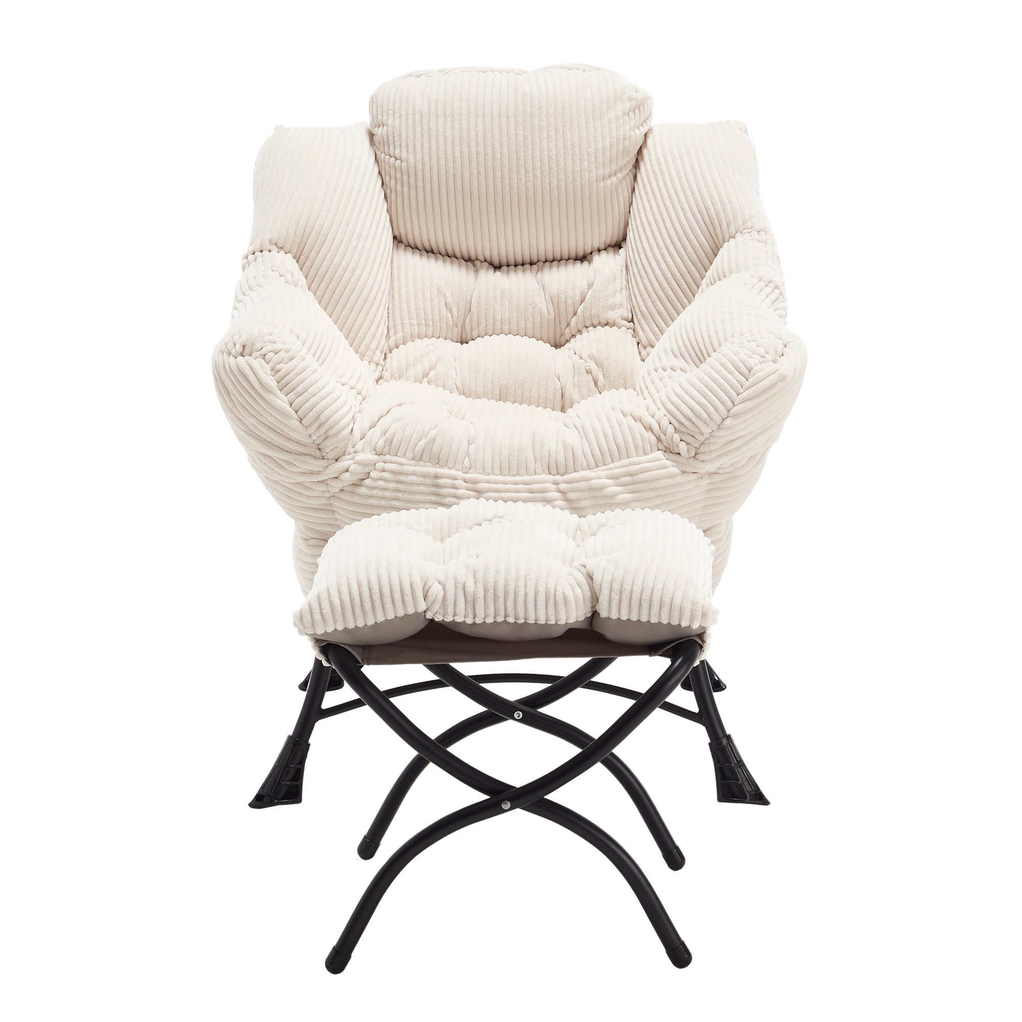 Ivory upholstered lounge chair with matching ottoman and side pocket, modern reading nook accent by Anthony & Home