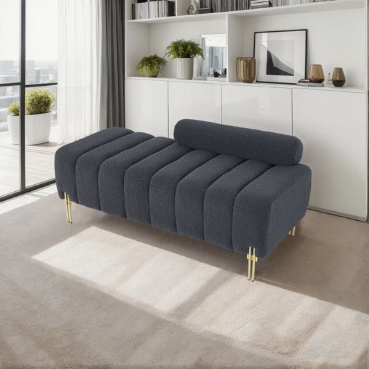 Grey Teddy Velvet Storage Bench With Armrests For Bedroom