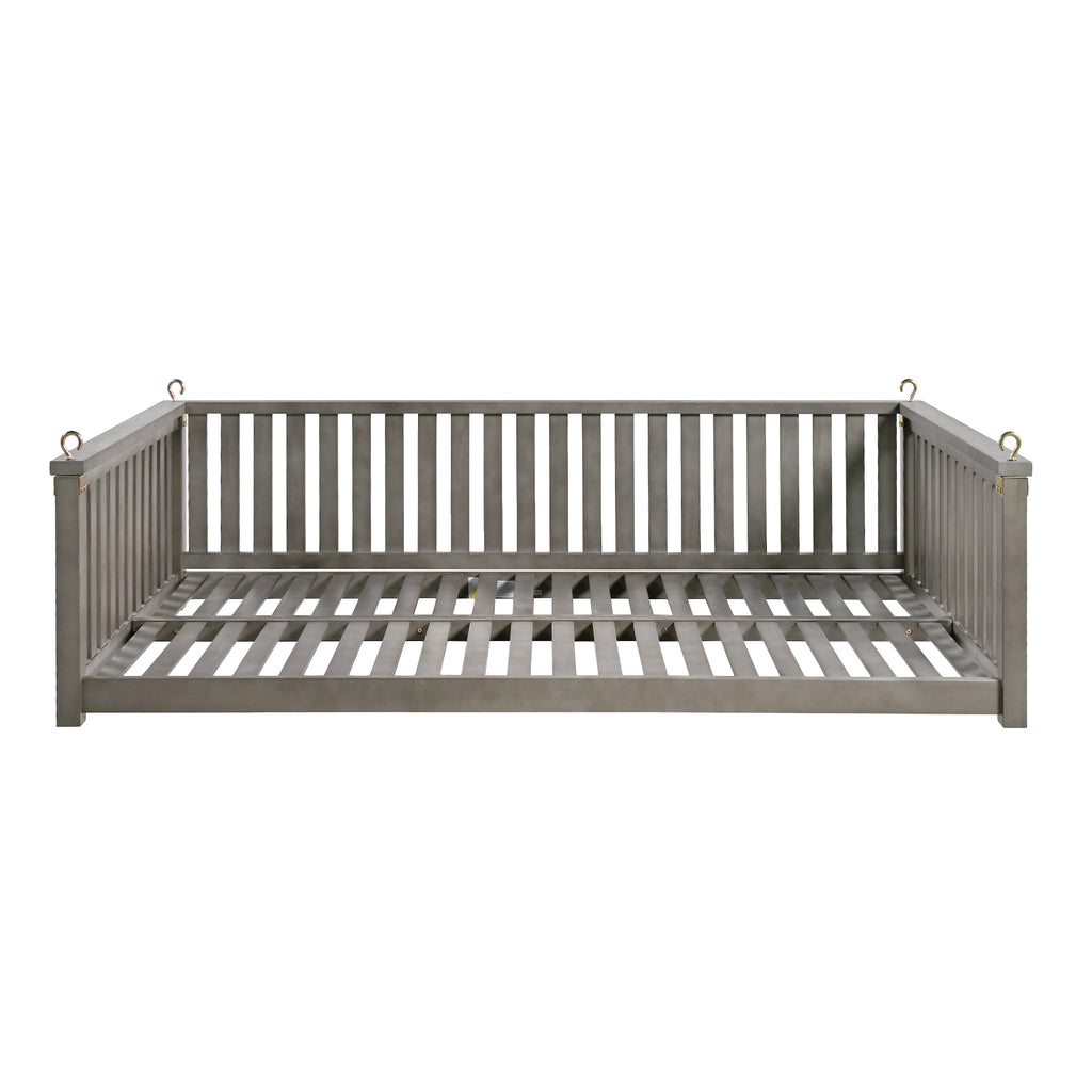 Twin size solid wood garden swing bed with rope support, designed for outdoor relaxation by Anthony & Home.