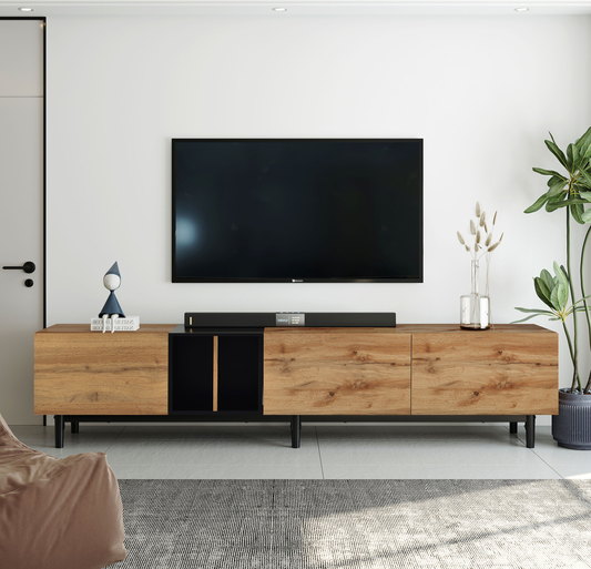 Natural Wood MDF TV Stand Three Door Limited Edition