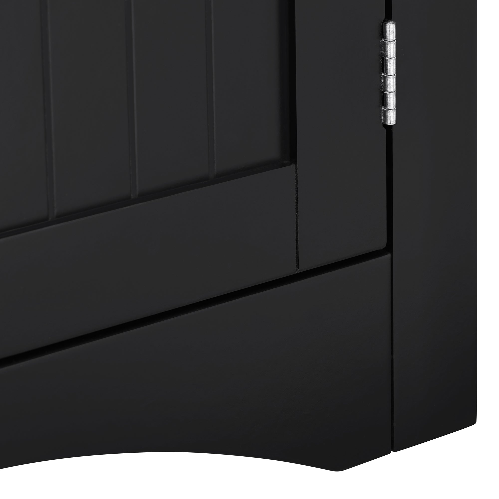 Matte black finish corner sideboard by Anthony & Home, featuring sleek modern design with multiple storage compartments.
