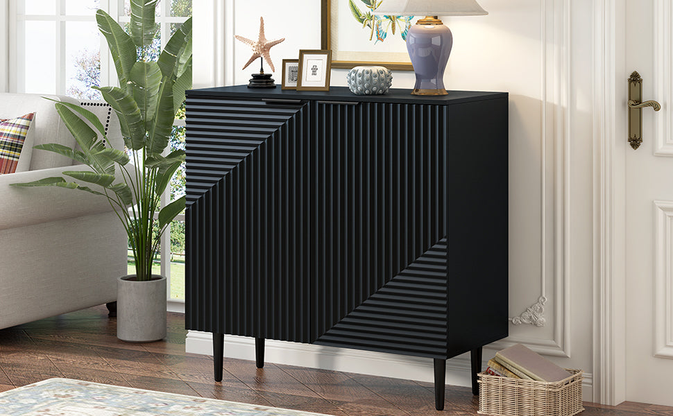 Anthony & Home Mirod Atelier side cabinet with geometric doors, showcasing modern design and stylish storage.