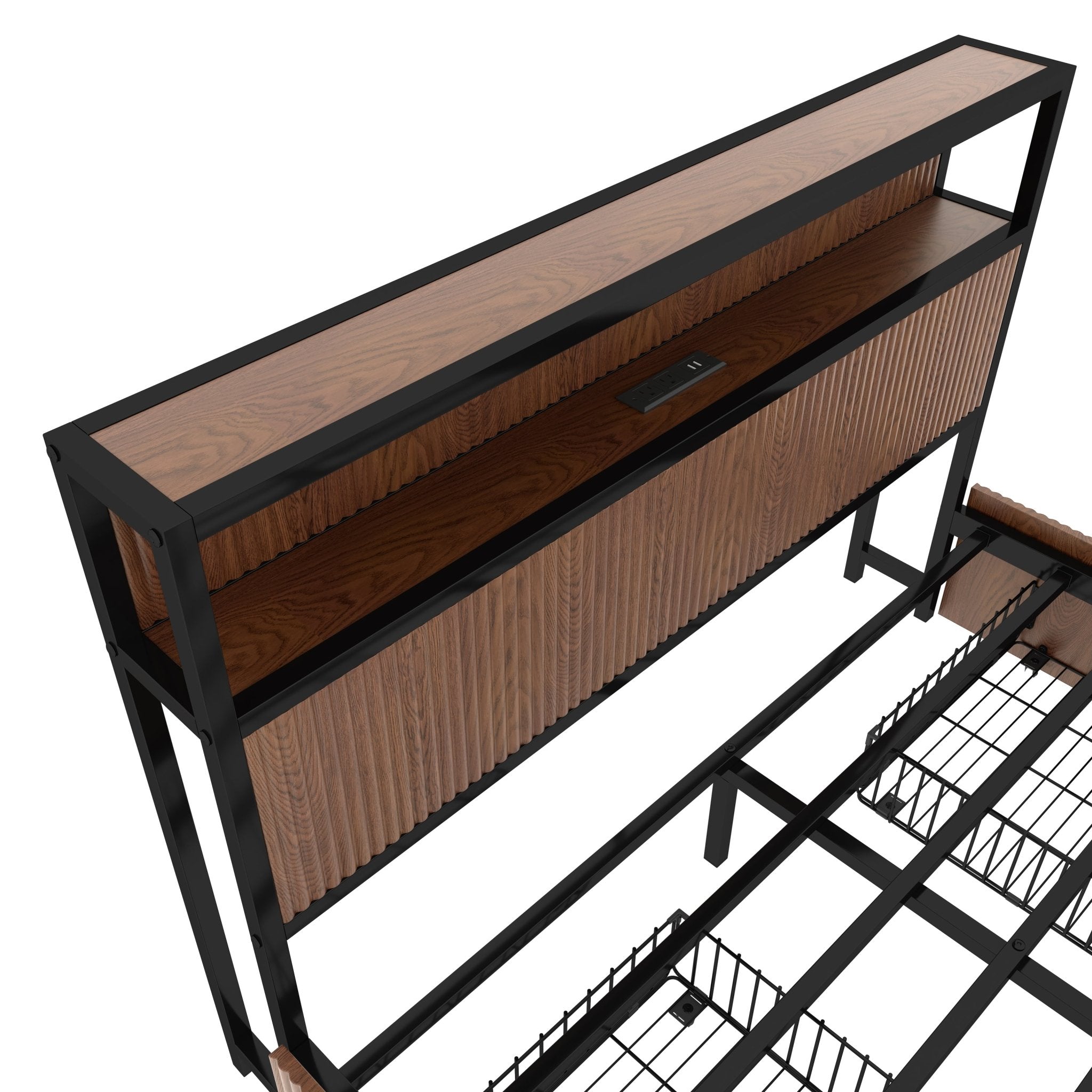 Queen storage platform bed by Anthony & Home in walnut finish with built-in drawers and sleek modern design.