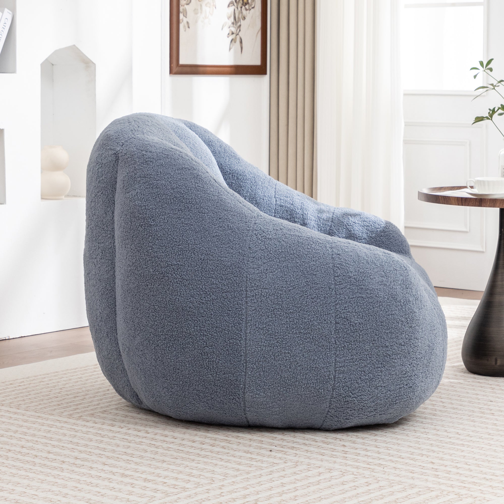 Light blue Anthony & Home Signature Memory Foam Bean Bag Chair with tufted design and plush, comfortable filling.