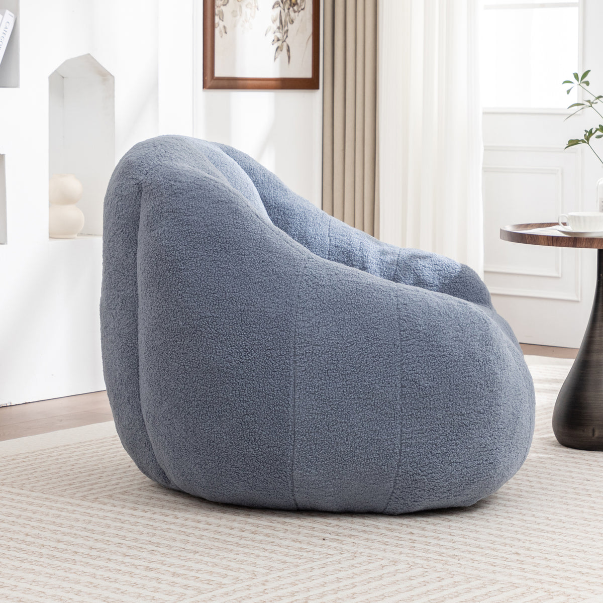 Light blue Anthony & Home Signature Memory Foam Bean Bag Chair with tufted design and plush, comfortable filling.