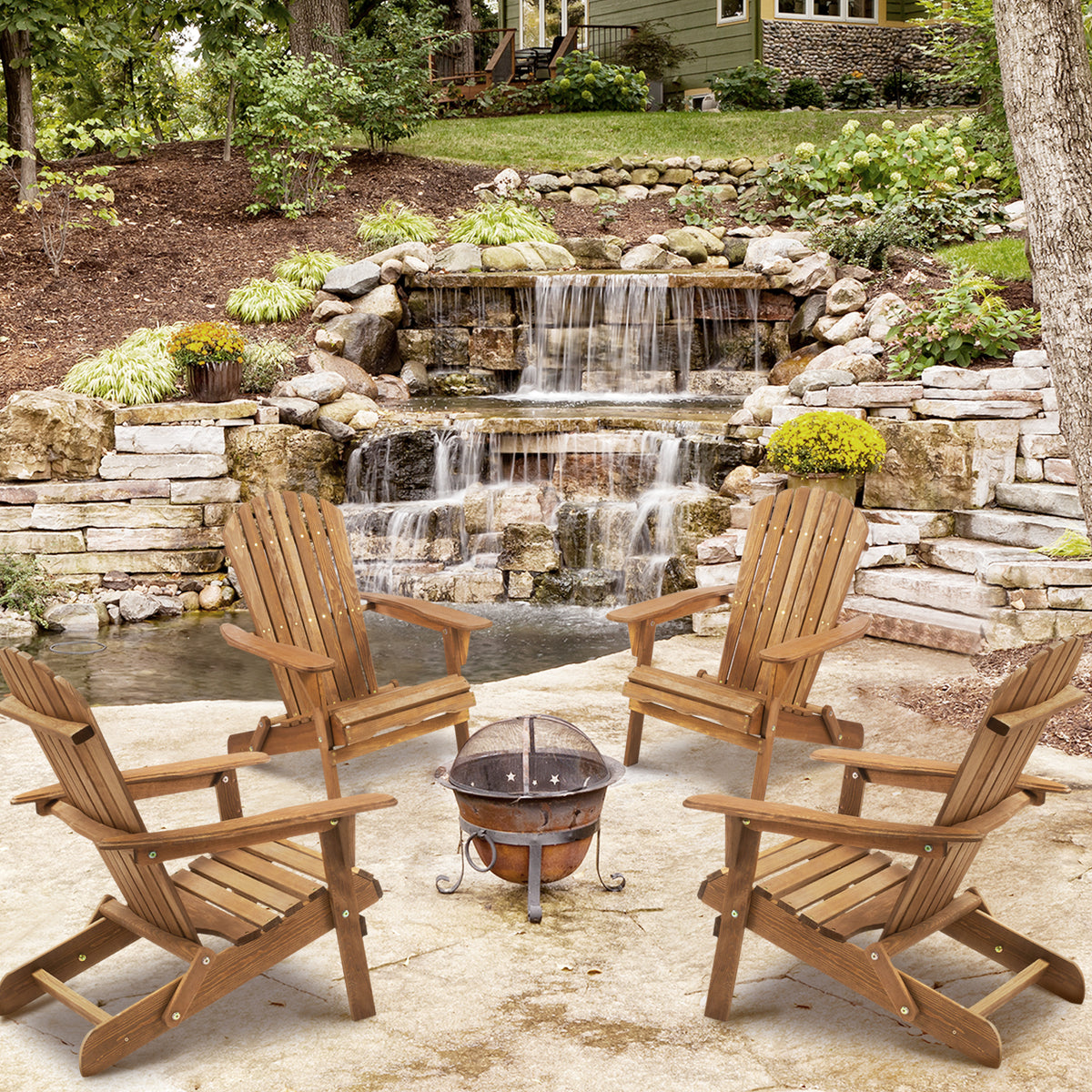 Set of two Anthony & Home Adirondack outdoor folding chairs from the Heritage Collection, weather-resistant and comfortable for patio use.