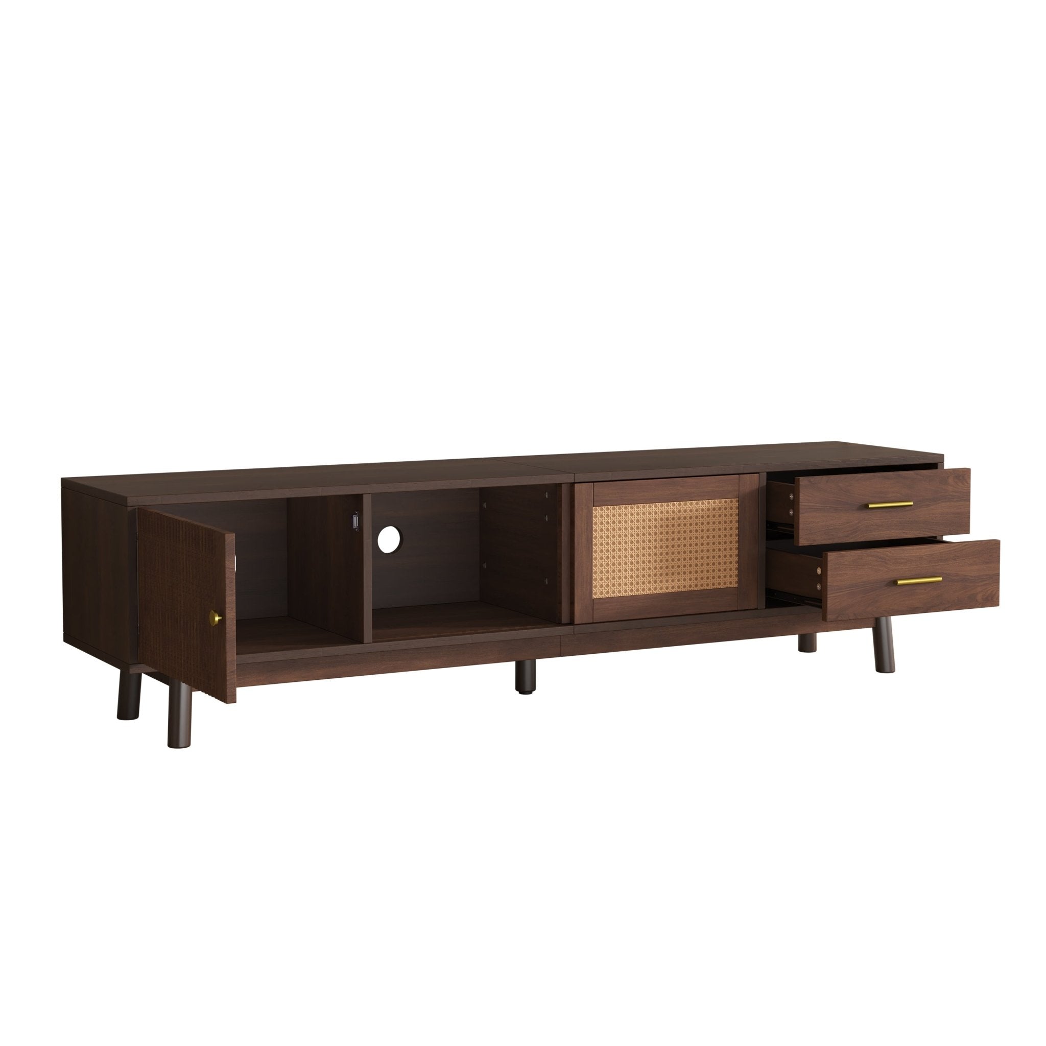 Dark brown solid wood Heritage Collection TV stand by Anthony & Home with sleek design and ample storage space.