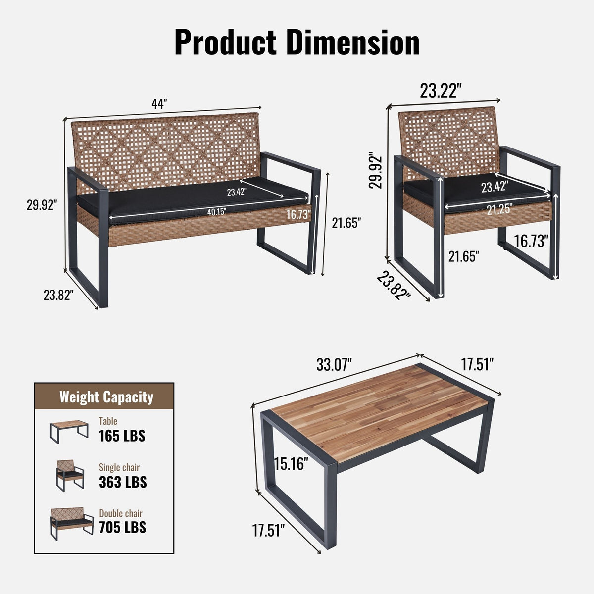Acacia wood outdoor 4-piece studio furniture set by Anthony & Home, including table and four chairs for patio or garden use.