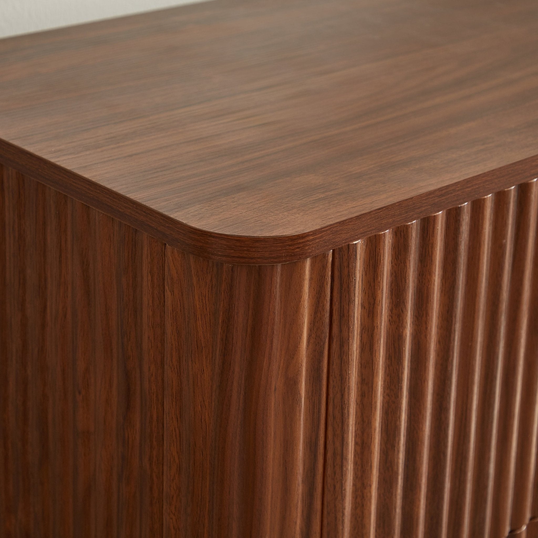 Walnut Wave six-drawer dresser and TV stand with curved profile from Anthony & Home Studio Collection, 55-inch wide.