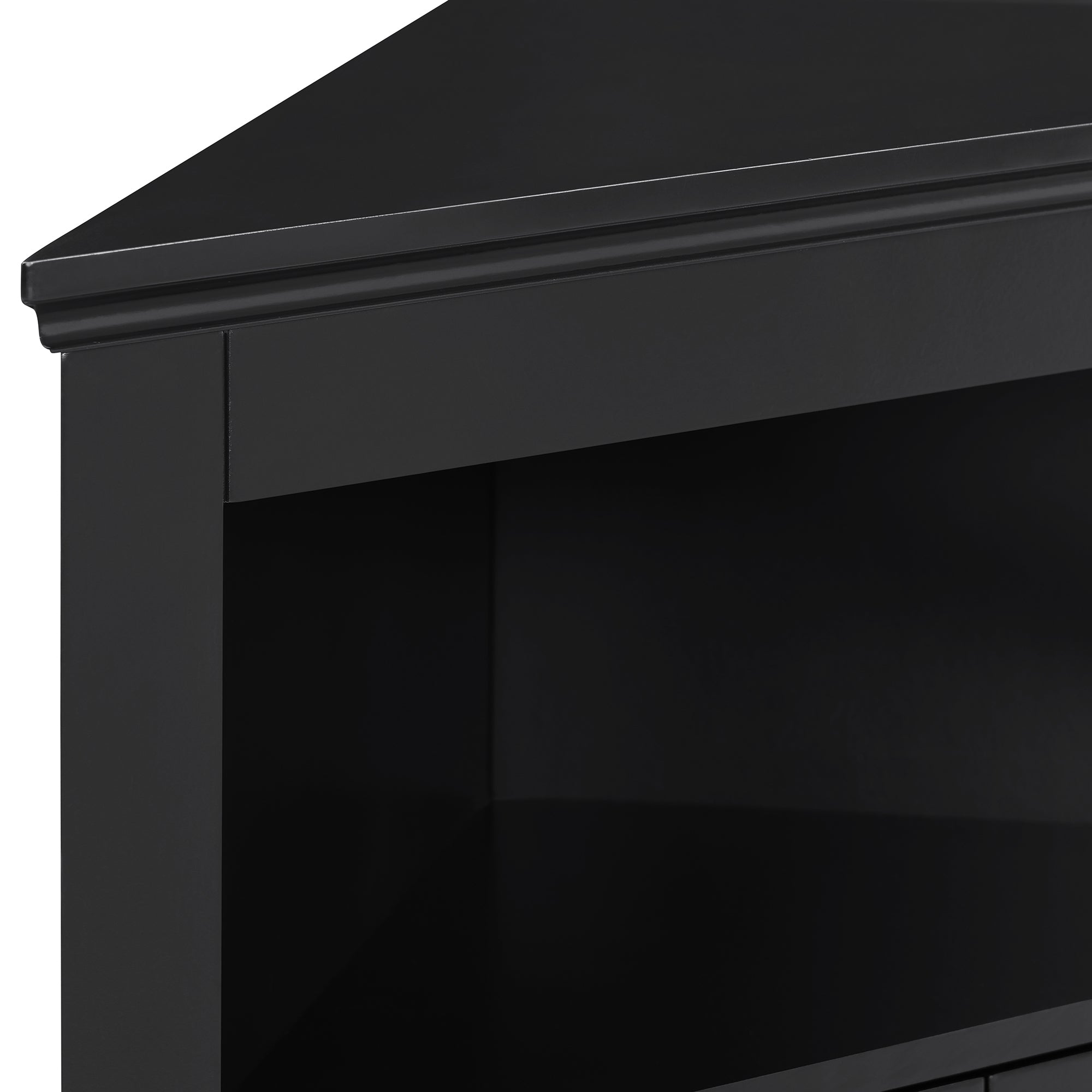 Matte black finish corner sideboard by Anthony & Home, featuring sleek design and spacious storage in a modern style.