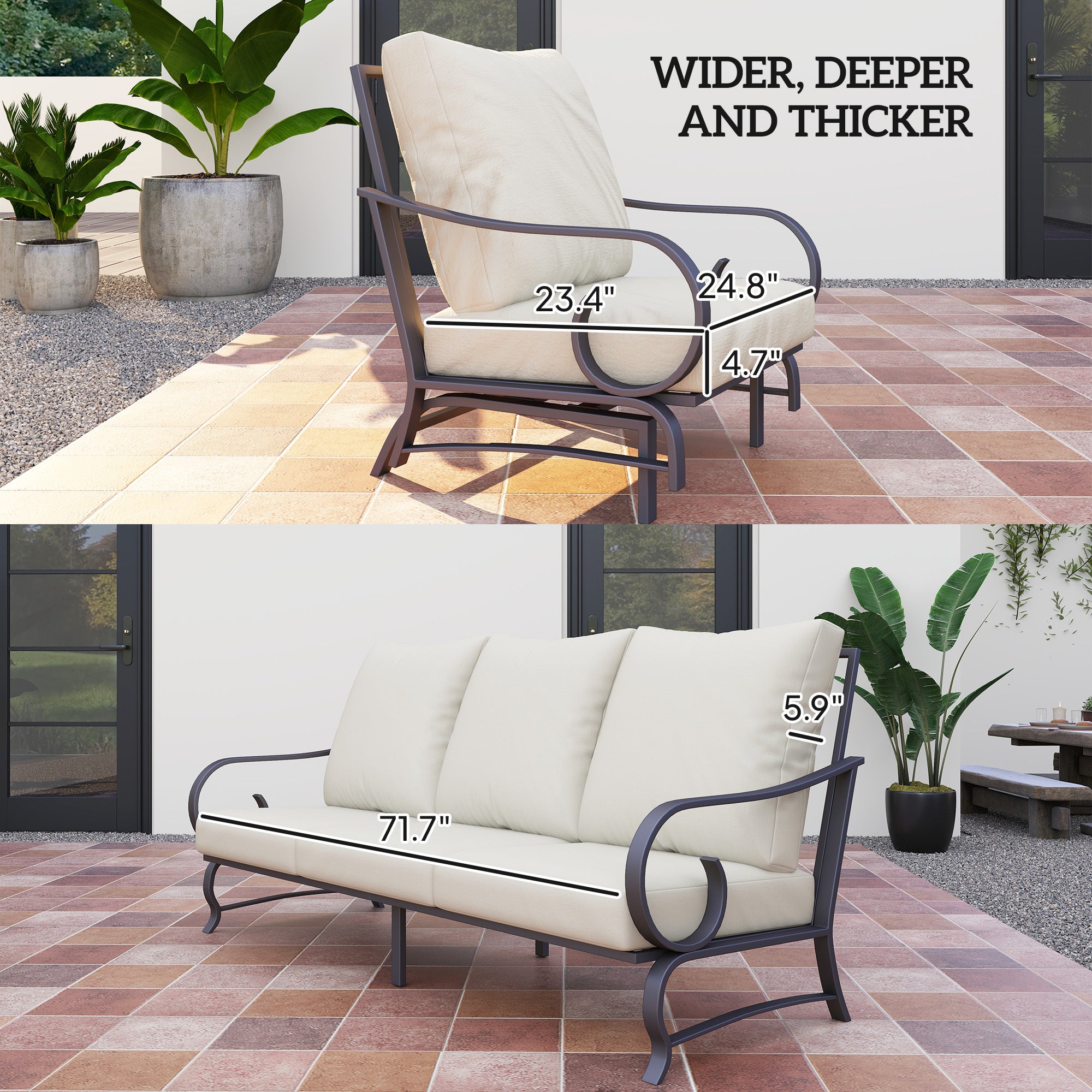 Beige 5 Piece Outdoor Patio Set With Rocking Chairs