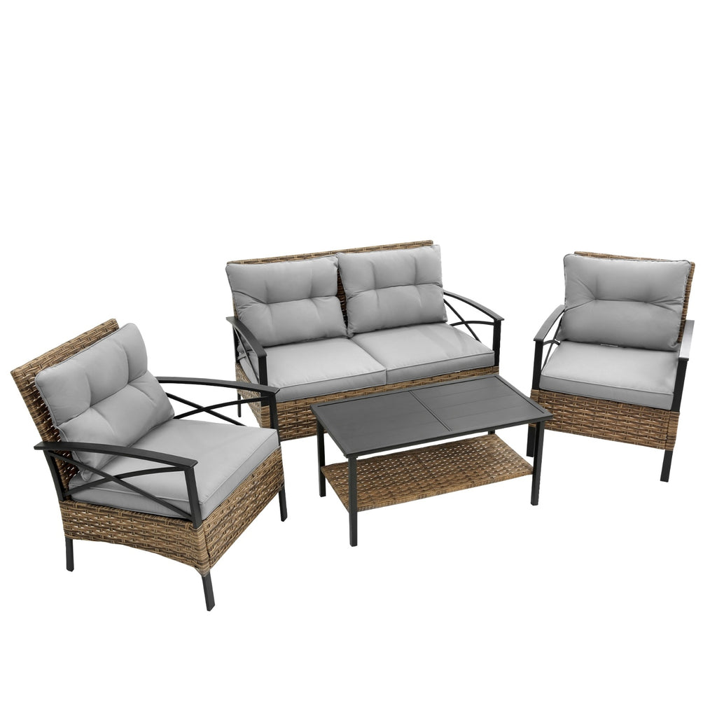 Patio 4 Piece Sectional Sofa Set KD Rattan Wicker Outdoor