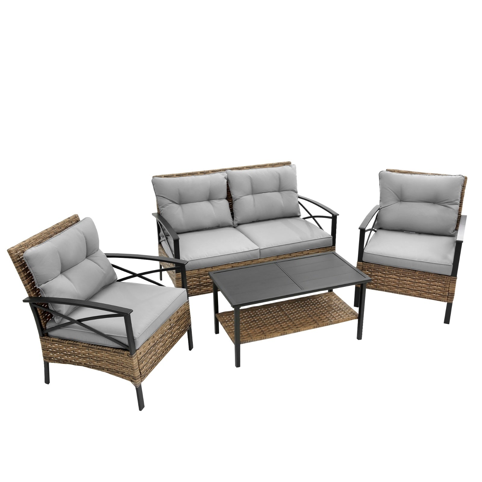 Patio 4 Piece Sectional Sofa Set KD Rattan Wicker Outdoor