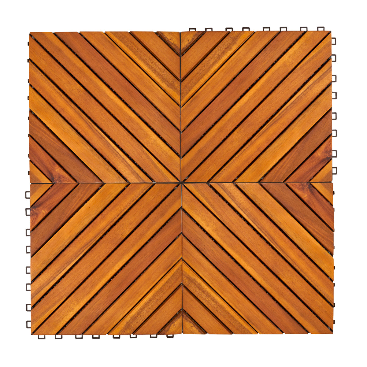 Dashiell 12-Diagonal Slat Acacia Interlocking Deck Tile by Anthony & Home showing textured wooden slats in a diagonal pattern