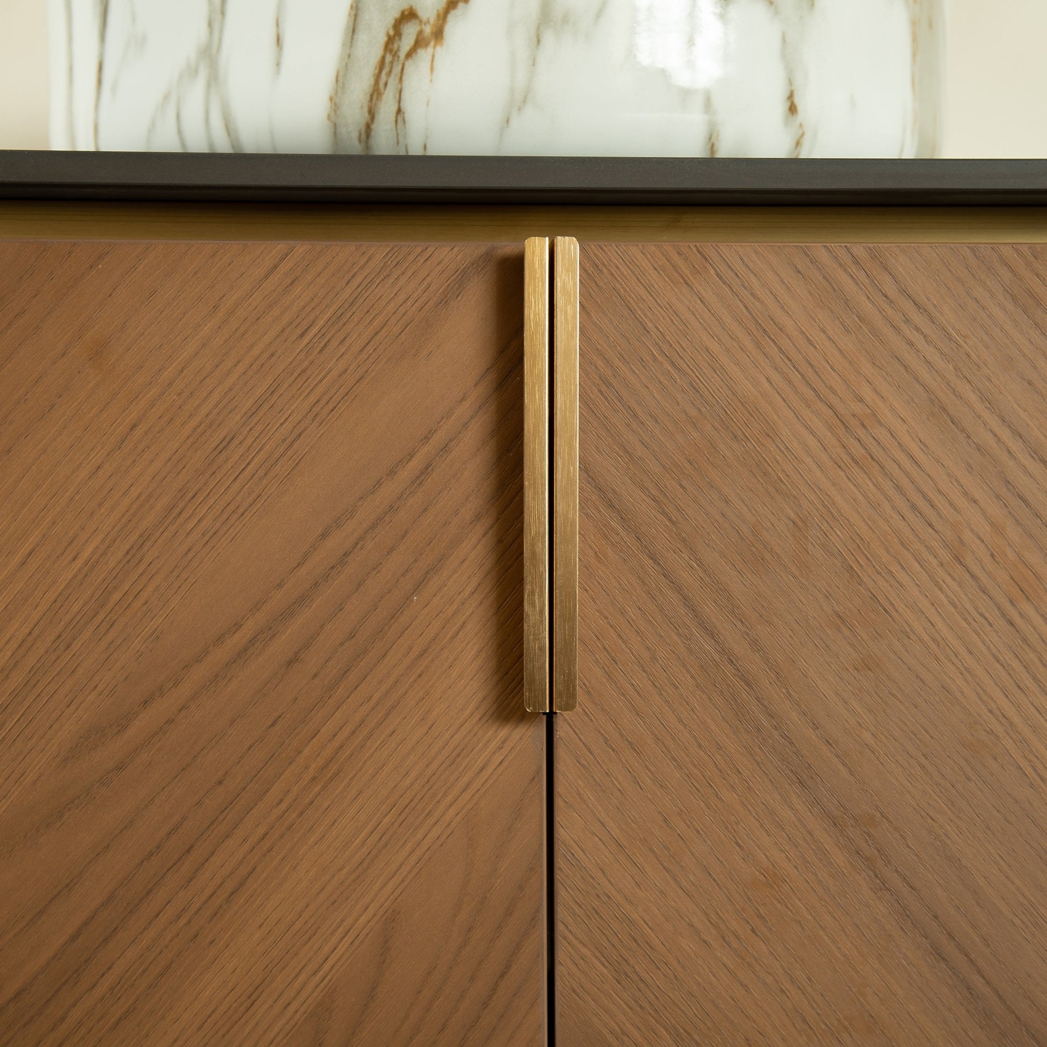 Anthony & Home 60-foot ARAI black sintered stone countertop with stone pattern, paired with brown oak cabinet, no basin or faucet.